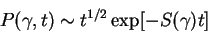 \begin{displaymath}
P(\gamma,t) \sim t^{1/2} \exp[-S(\gamma) t]
\end{displaymath}